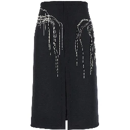 Shelda Black Midi Skirt with Maxi Beaded Embellishments in Wool Blend Woman