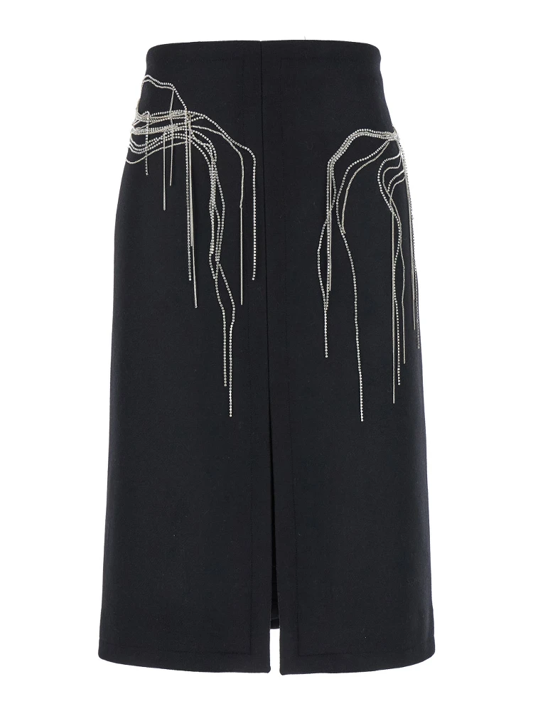 Shelda Black Midi Skirt with Maxi Beaded Embellishments in Wool Blend Woman