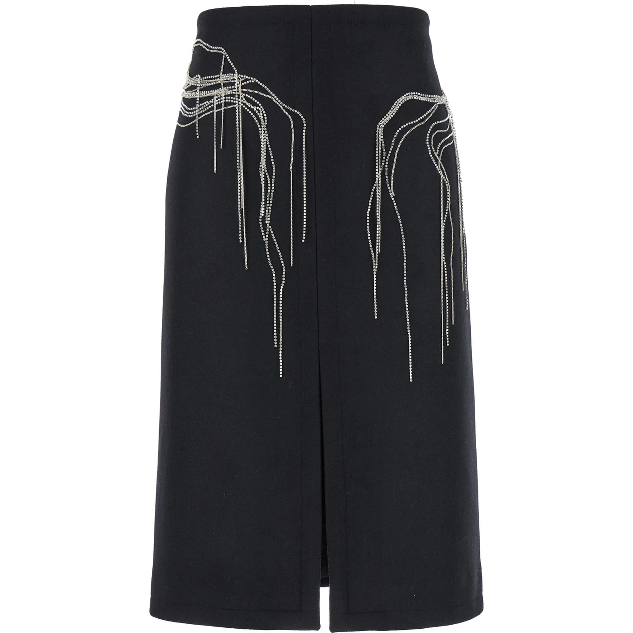 Shelda Black Midi Skirt with Maxi Beaded Embellishments in Wool Blend Woman