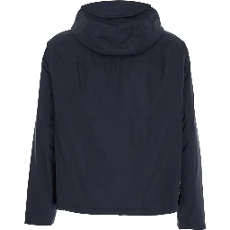 Blue Down Jacket with Hood and Front Zip Closure in Tech Fabric Man