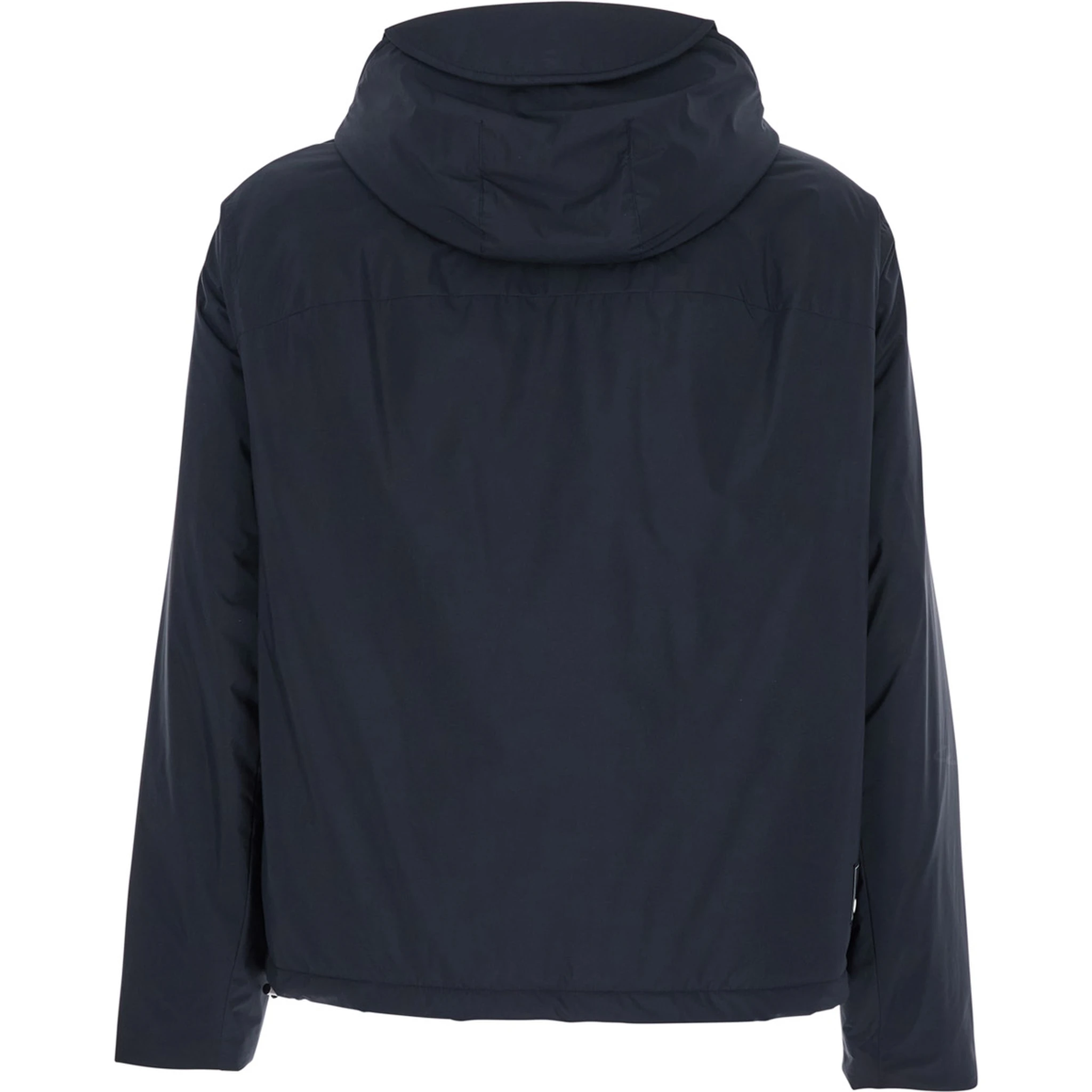 Blue Down Jacket with Hood and Front Zip Closure in Tech Fabric Man