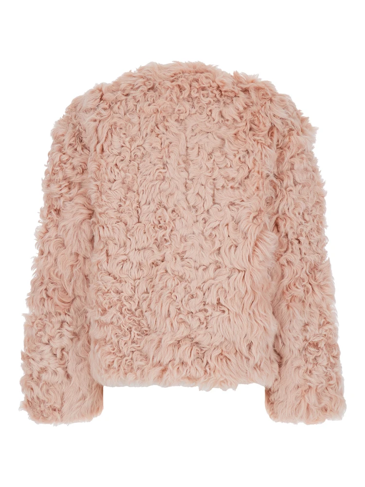 Pink Collarless Fur Jacket with Front Toggle Closure in Fur Woman alternative