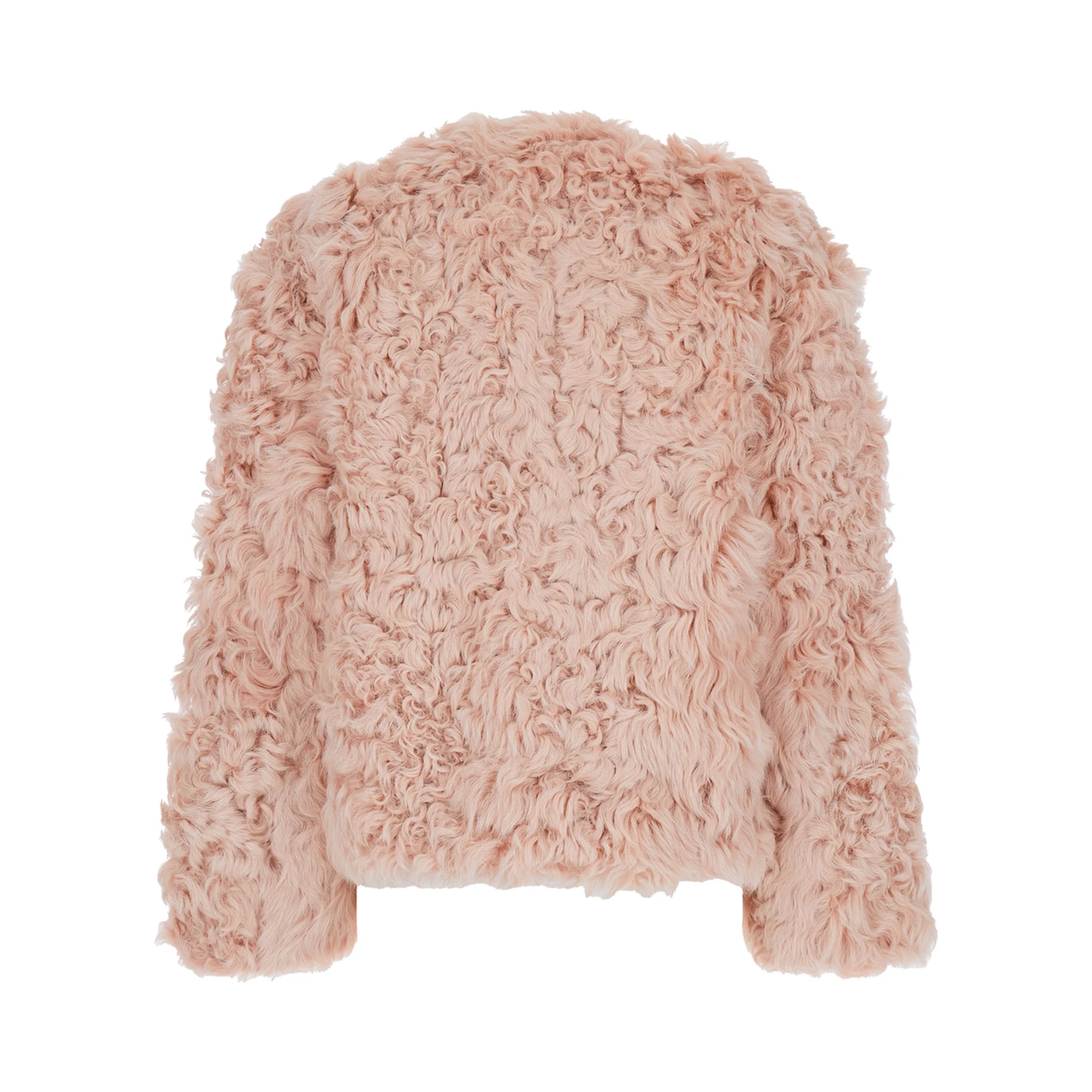 Pink Collarless Fur Jacket with Front Toggle Closure in Fur Woman