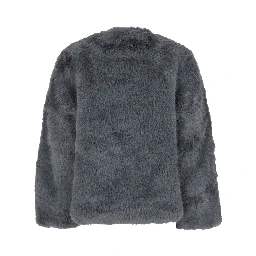 Grey Fur Jacket with High Neck and Concealed Front Closure in Ecofur Woman