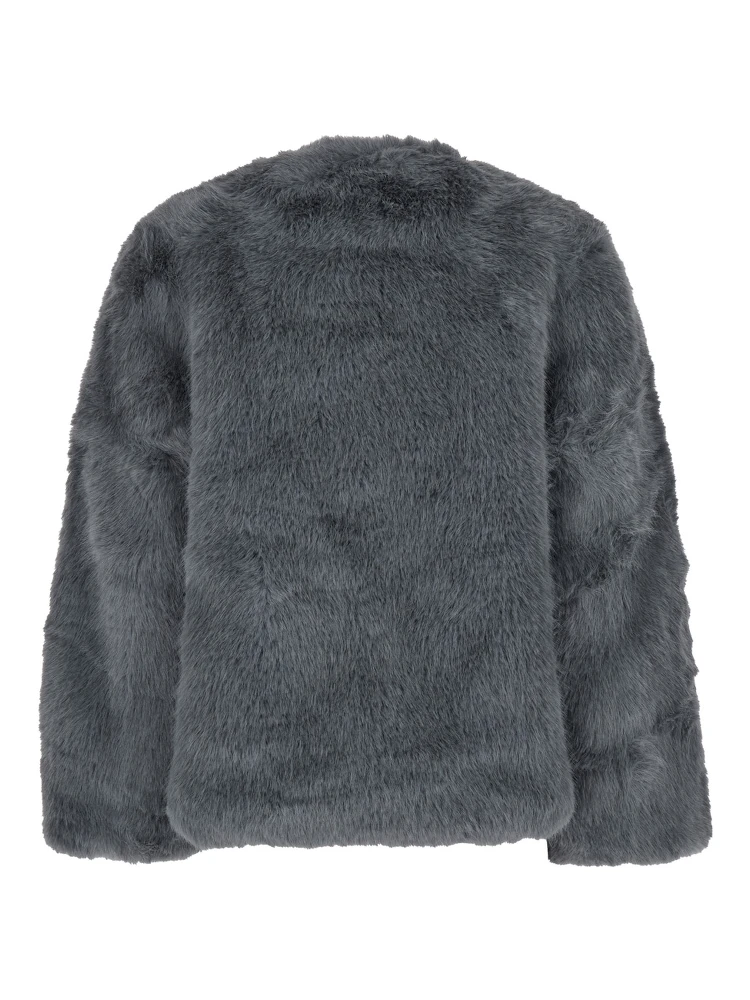Grey Fur Jacket with High Neck and Concealed Front Closure in Ecofur Woman alternative