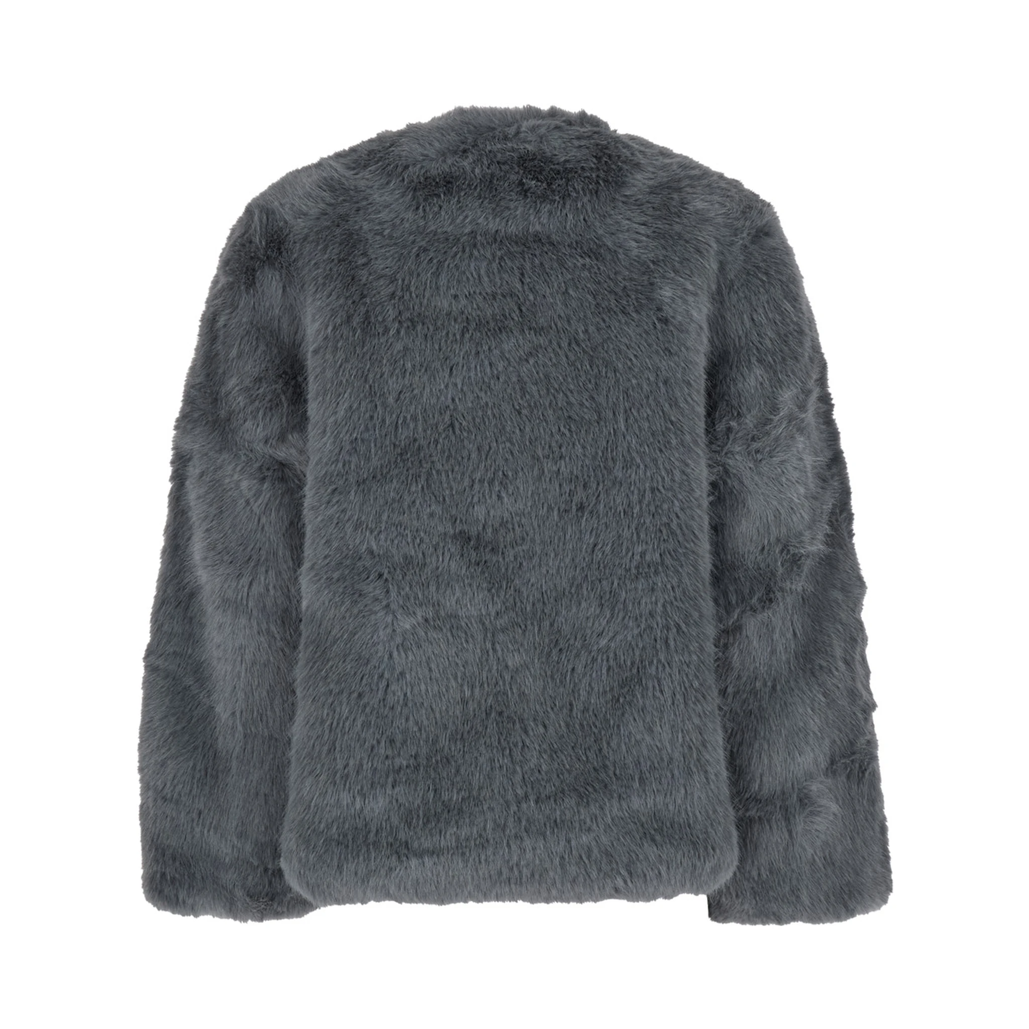 Grey Fur Jacket with High Neck and Concealed Front Closure in Ecofur Woman