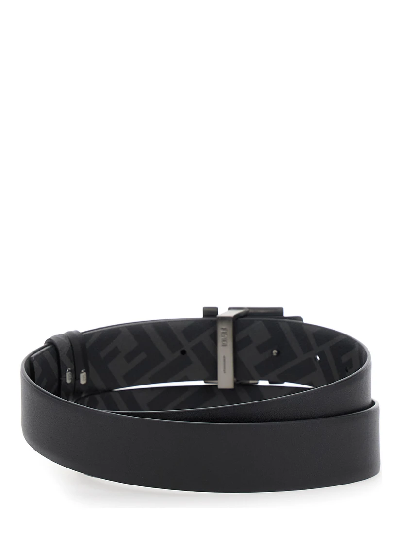 Black Reversible Belt with FF Buckle in Leather Man