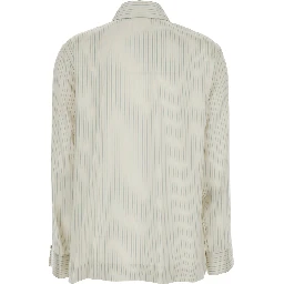 White Shirt with Point Collar and Asymmetrical Closure in Silk Woman