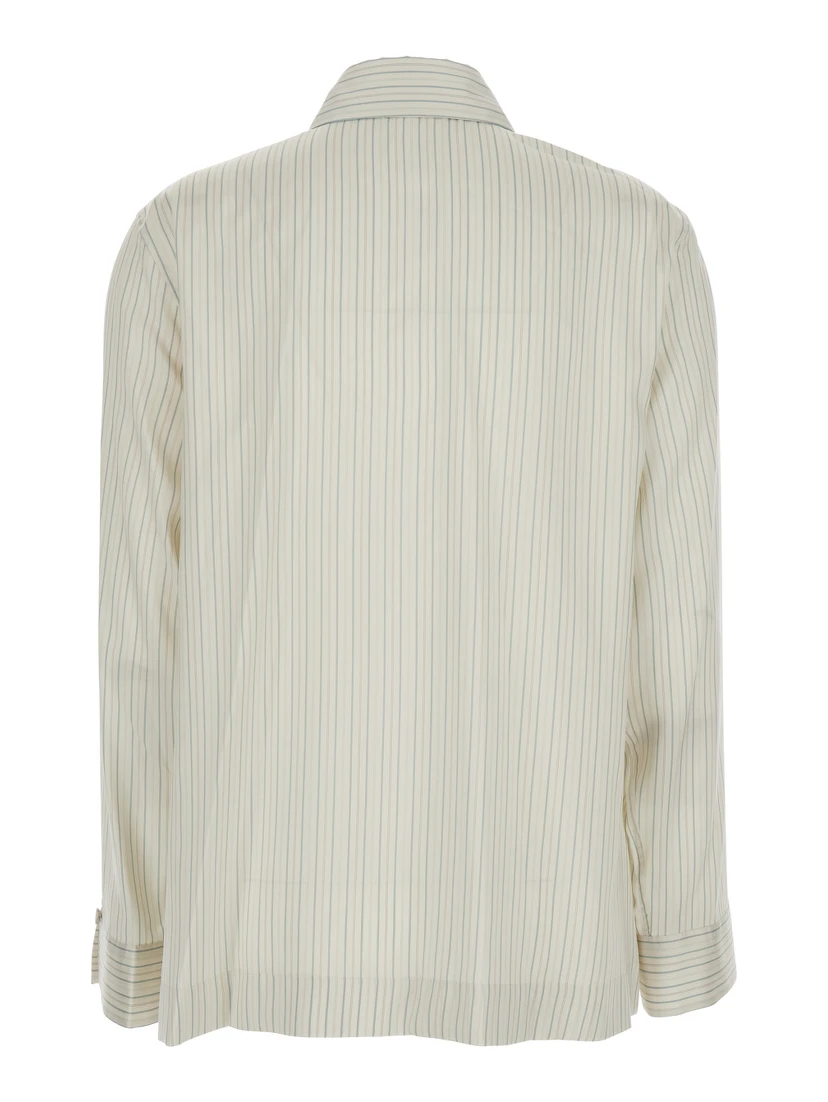 White Shirt with Point Collar and Asymmetrical Closure in Silk Woman