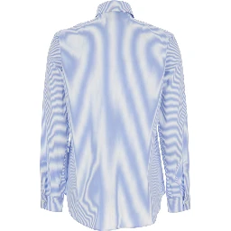Light Blue Shirt with Classic Collar and Curved Hem in Cotton Woman