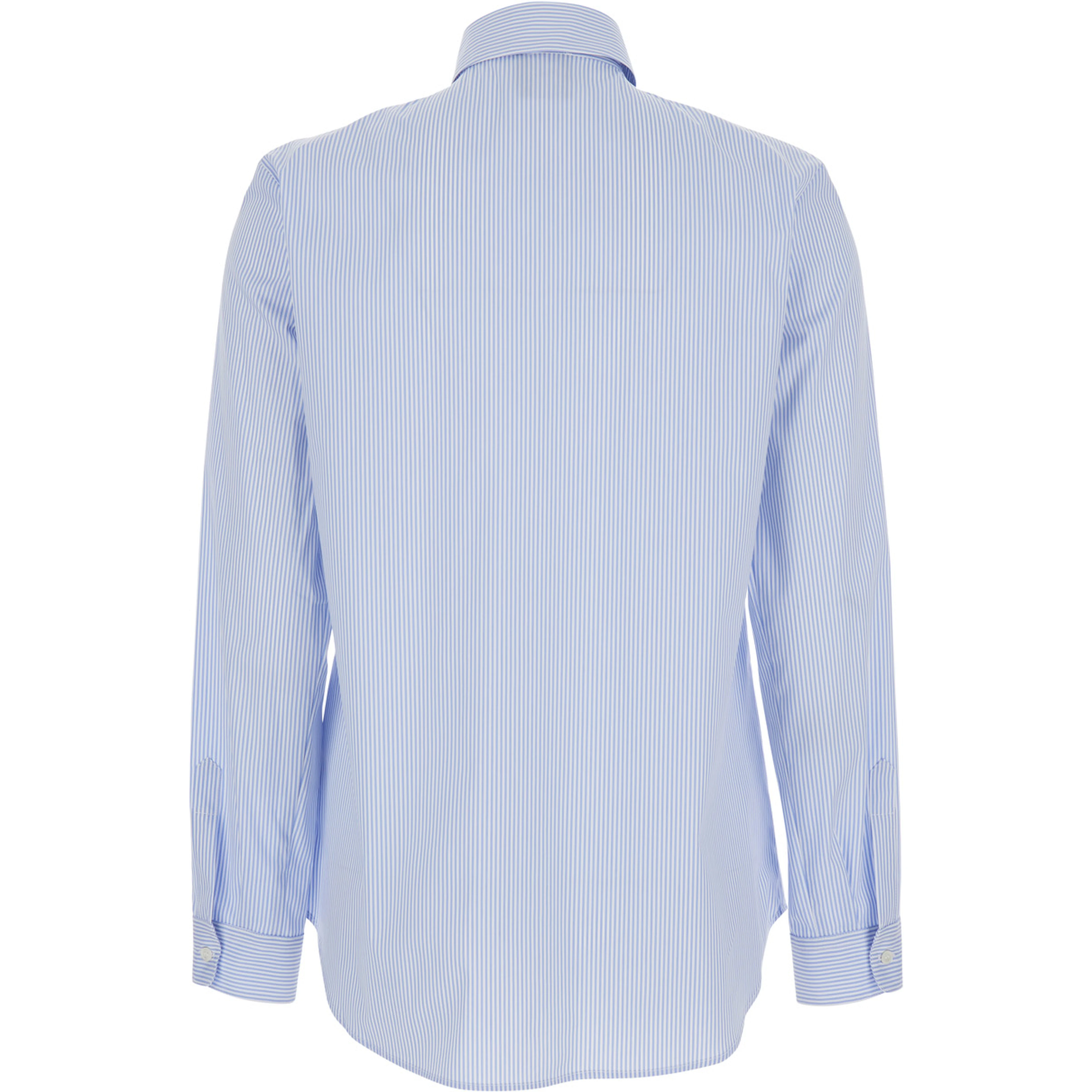Light Blue Shirt with Classic Collar and Curved Hem in Cotton Woman