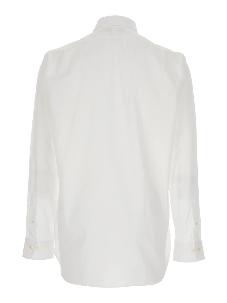 Custom Fit White Shirt with Pointed Collar and Tone on Tone Pony Embroidery on the Front in Cotton Man alternative