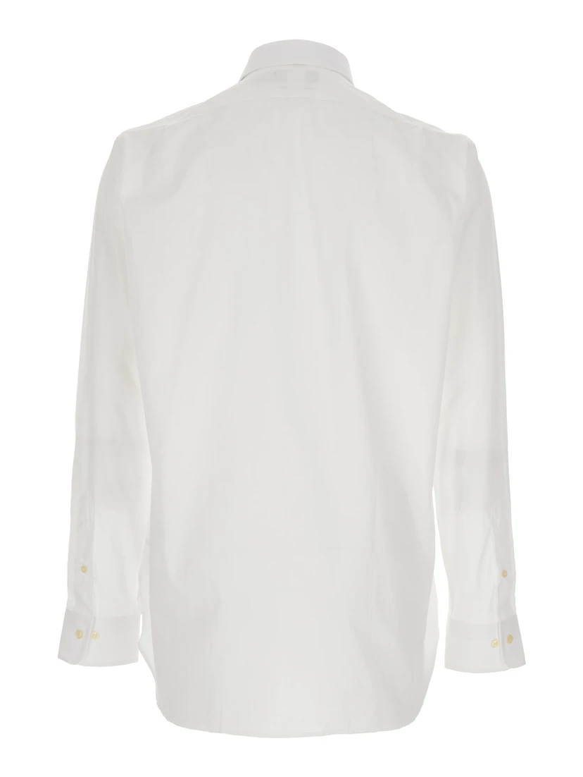 Custom Fit White Shirt with Pointed Collar and Tone on Tone Pony Embroidery on the Front in Cotton Man