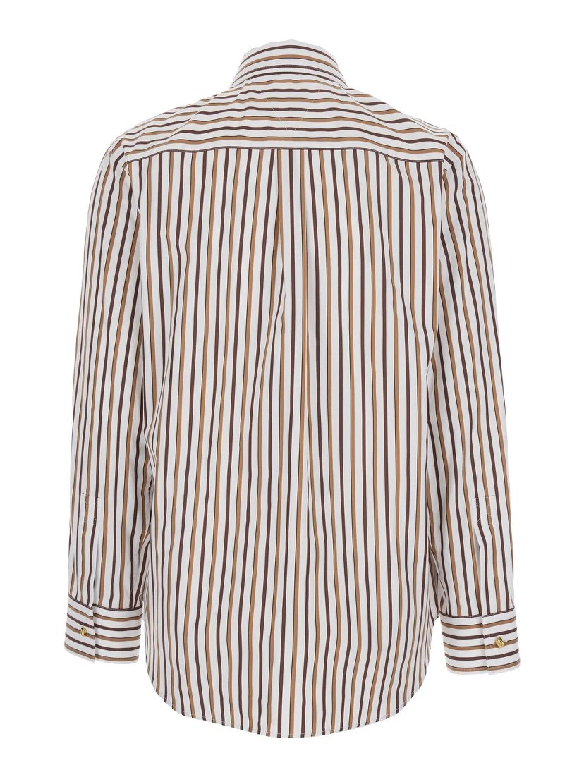 Multicolor Shirt with Classic Collar and All-Over Striped Motif in Cotton Woman