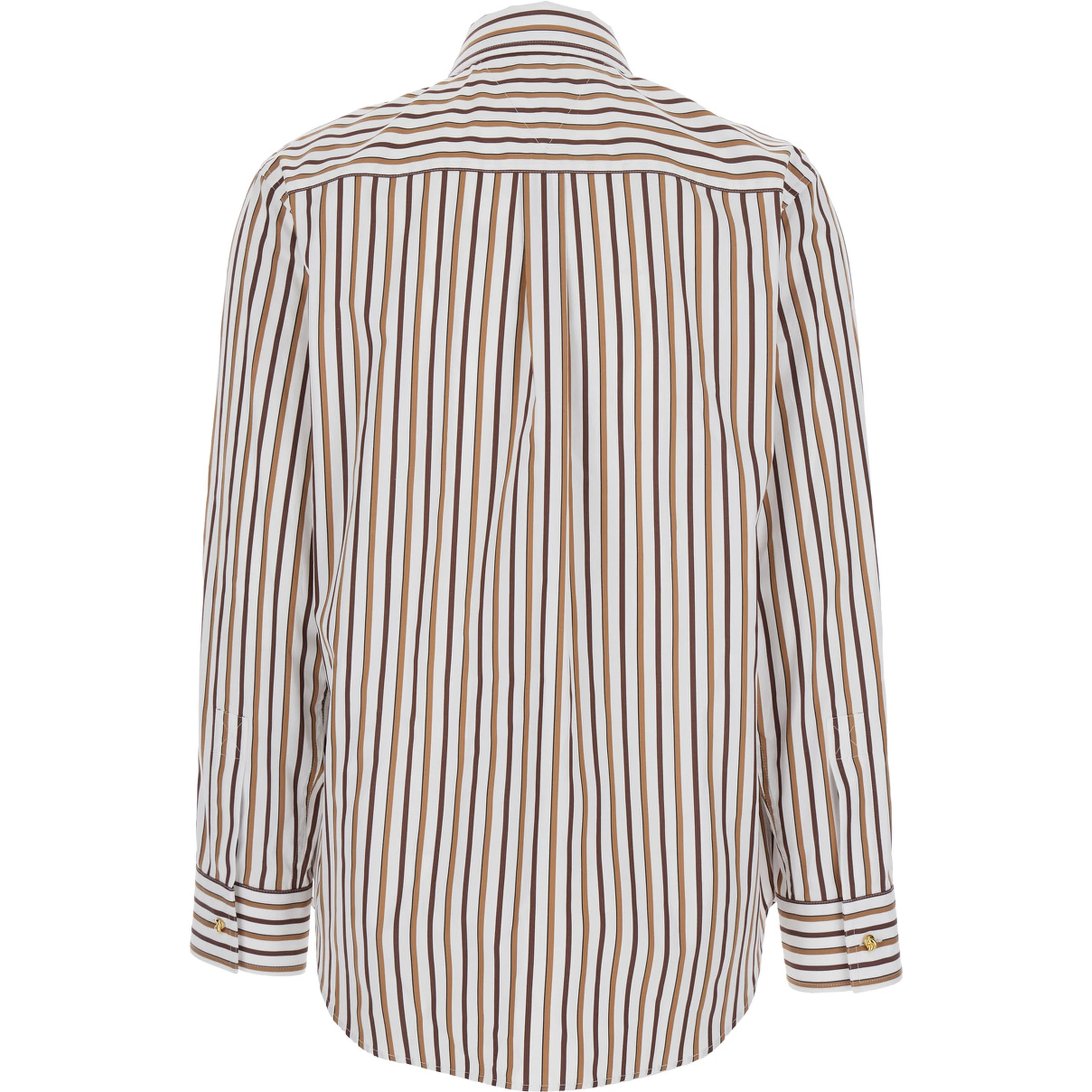 Multicolor Shirt with Classic Collar and All-Over Striped Motif in Cotton Woman