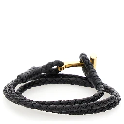 Black Bracelet with T Detail in Braided Leather Man