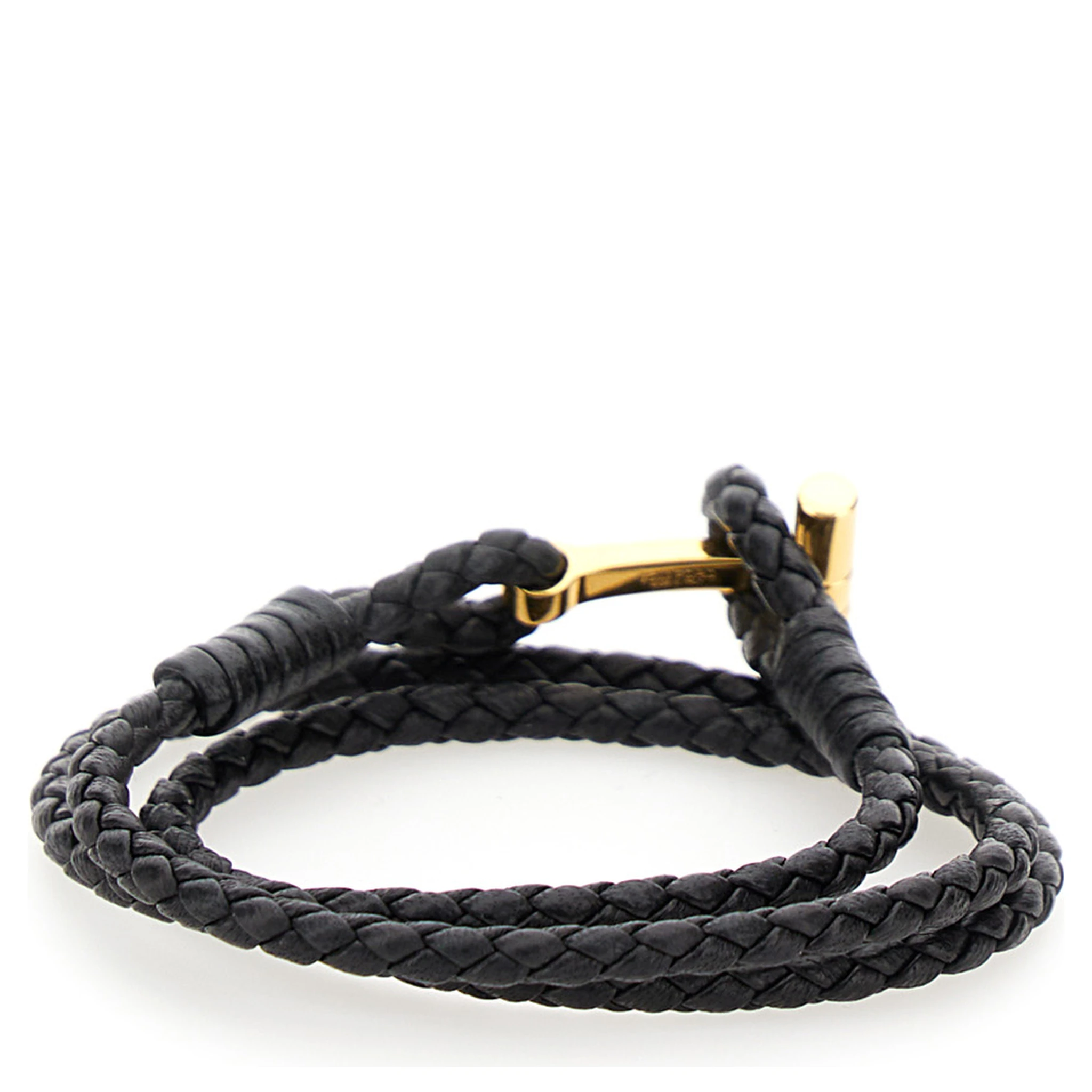 Black Bracelet with T Detail in Braided Leather Man