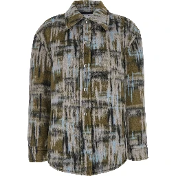 Multicolor Overshirt with Pointed Collar in Brushed Wool Woman