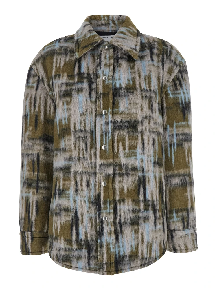 Multicolor Overshirt with Pointed Collar in Brushed Wool Woman