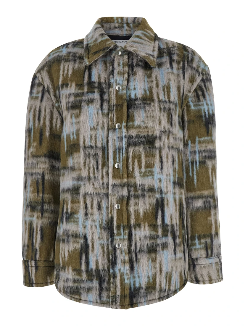 Multicolor Overshirt with Pointed Collar in Brushed Wool Woman