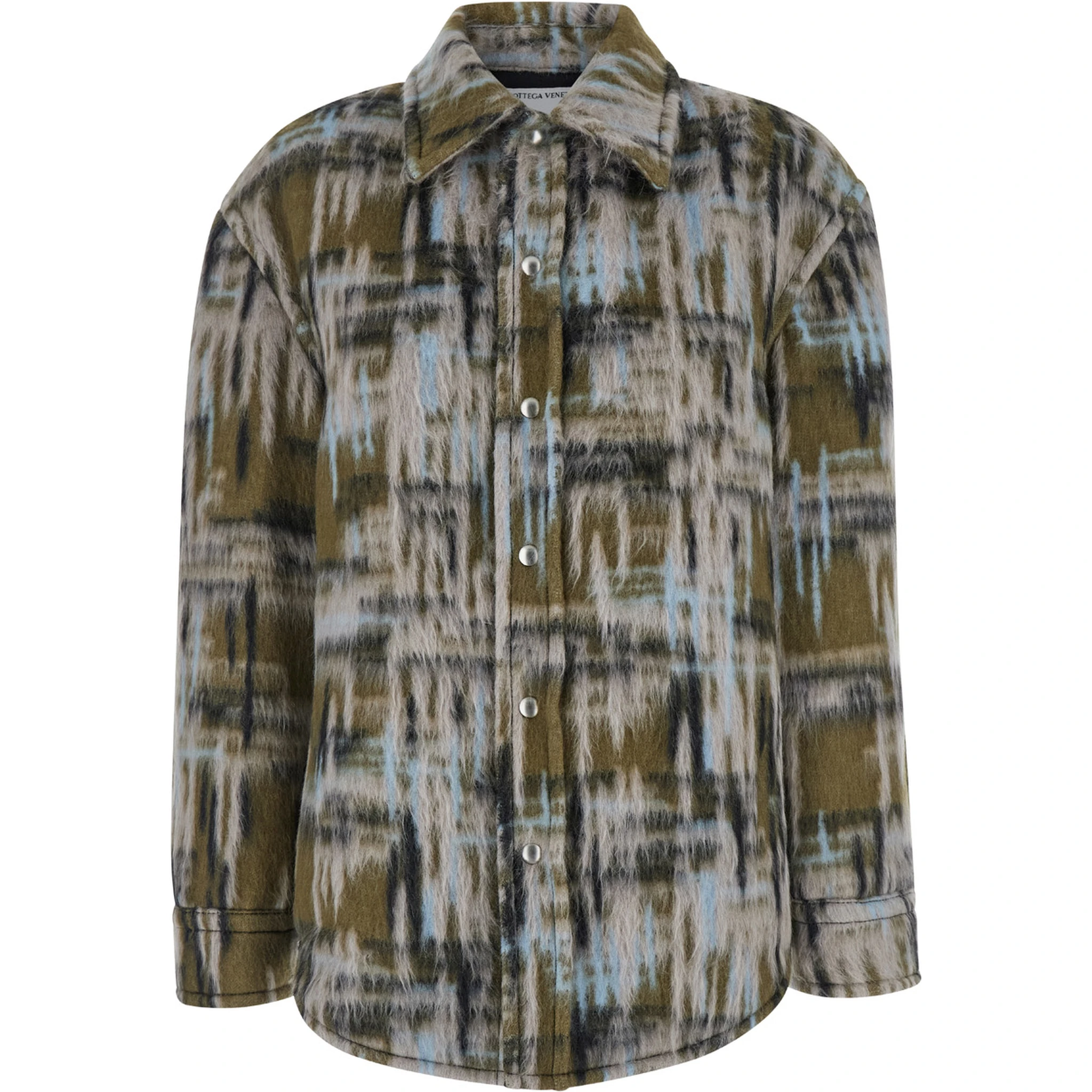 Multicolor Overshirt with Pointed Collar in Brushed Wool Woman