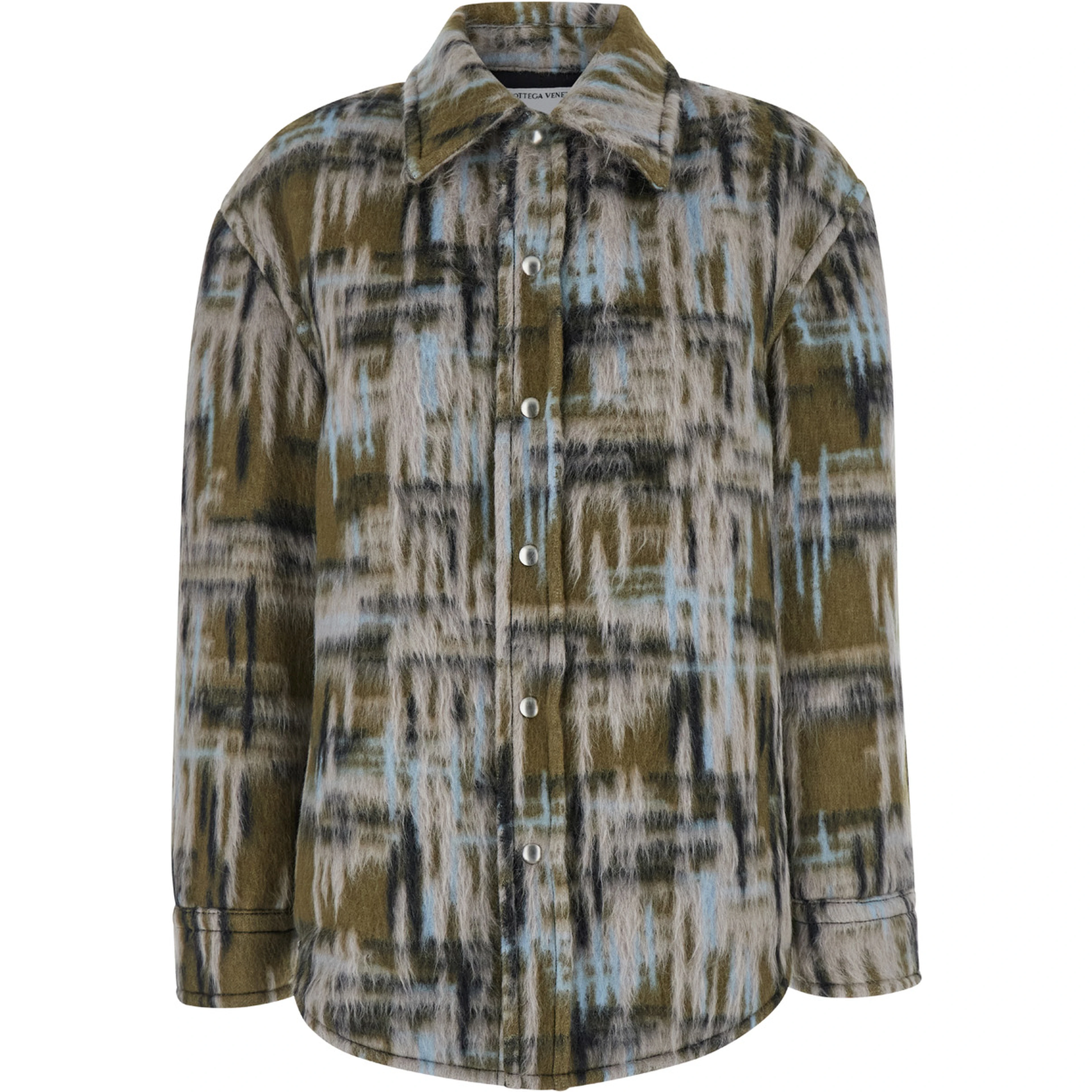 Multicolor Overshirt with Pointed Collar in Brushed Wool Woman