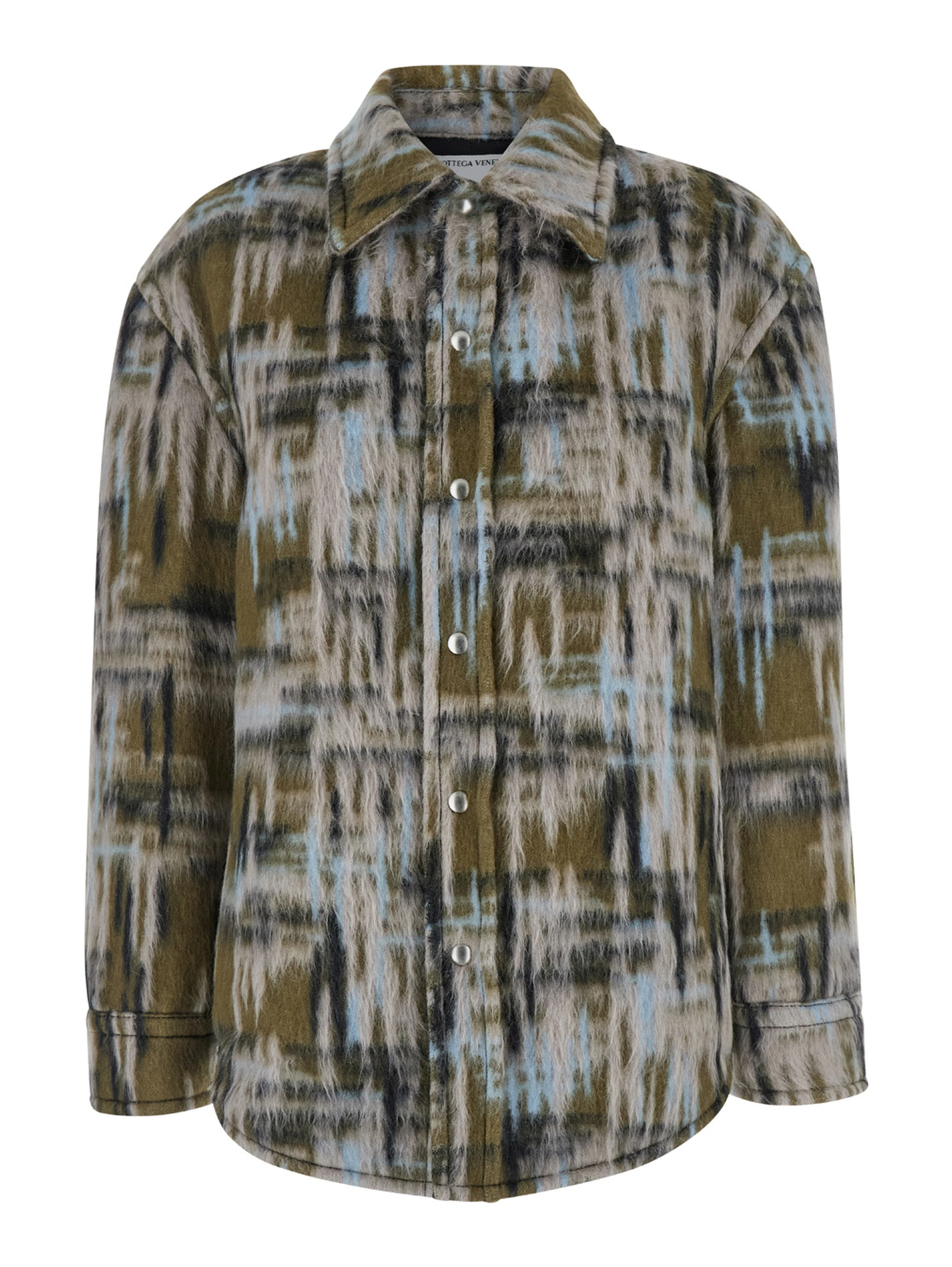 Multicolor Overshirt with Pointed Collar in Brushed Wool Woman