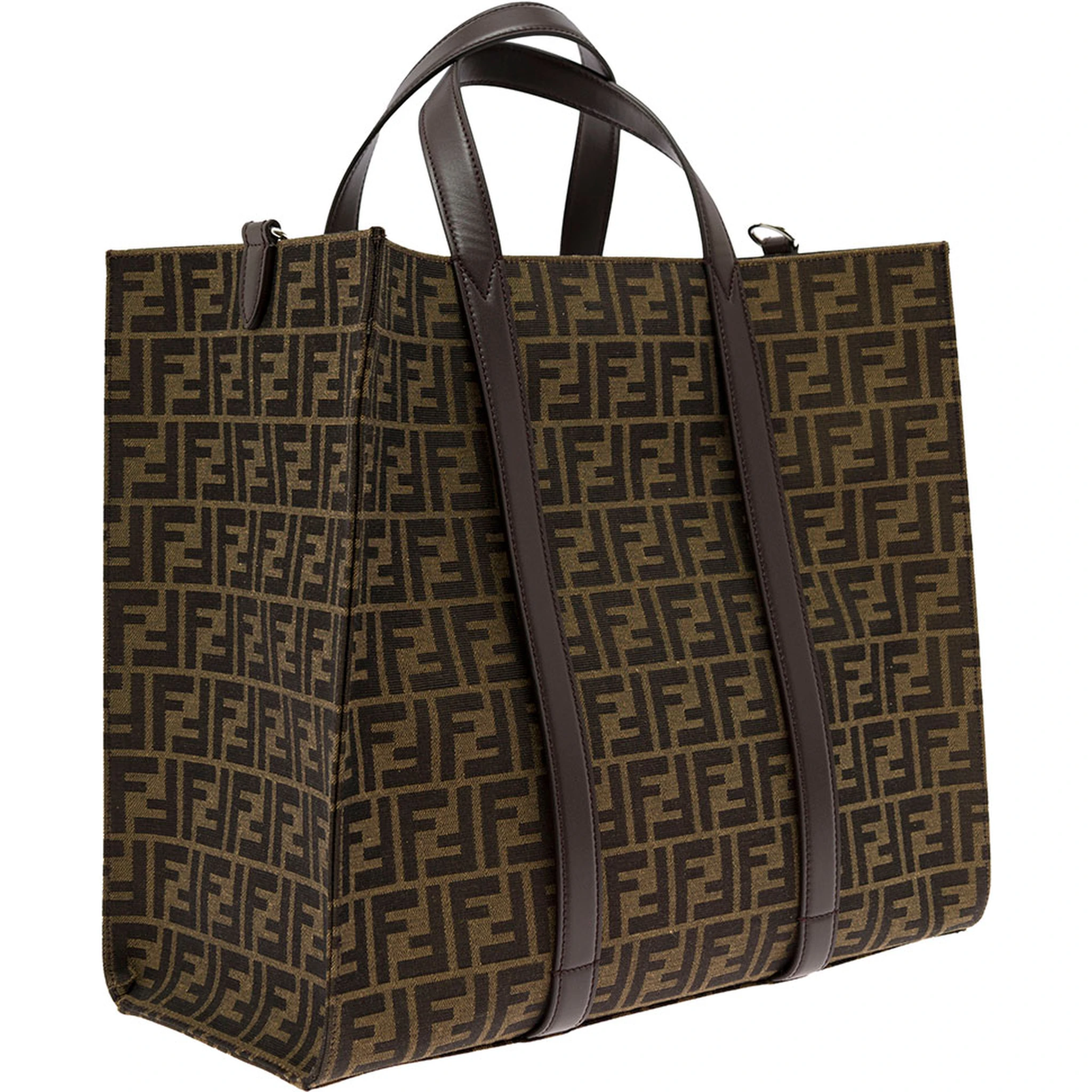 Brown and Beige FF Jacquard Fabric Tote Bag in Cotton Blend Man