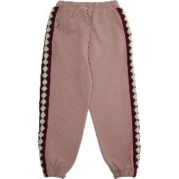 Gino Pink Pants with Elastic Waist and Embroidery on the Side in Cotton Girl