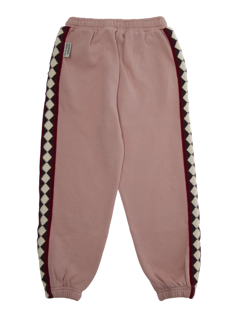 Gino Pink Pants with Elastic Waist and Embroidery on the Side in Cotton Girl
