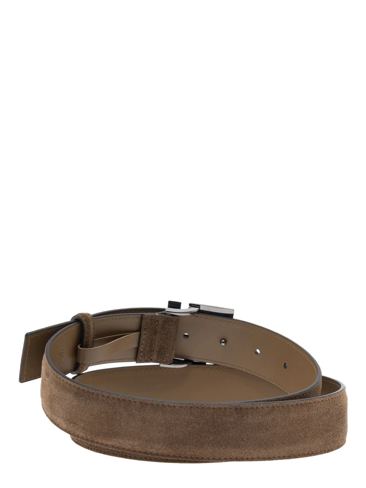 Brown Belt with FF Buckle Closure in Suede Man alternative