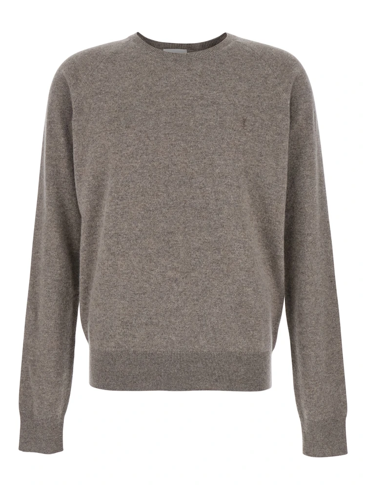 Beige Crewneck Sweater with Cassandre in Cashmere Man