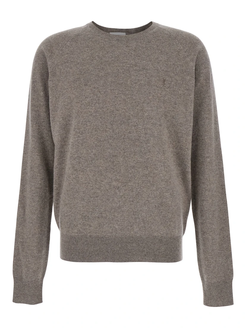 Beige Crewneck Sweater with Cassandre in Cashmere Man