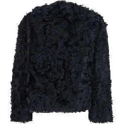 Black Collarless Fur Jacket with Front Toggle Closure in Fur Woman