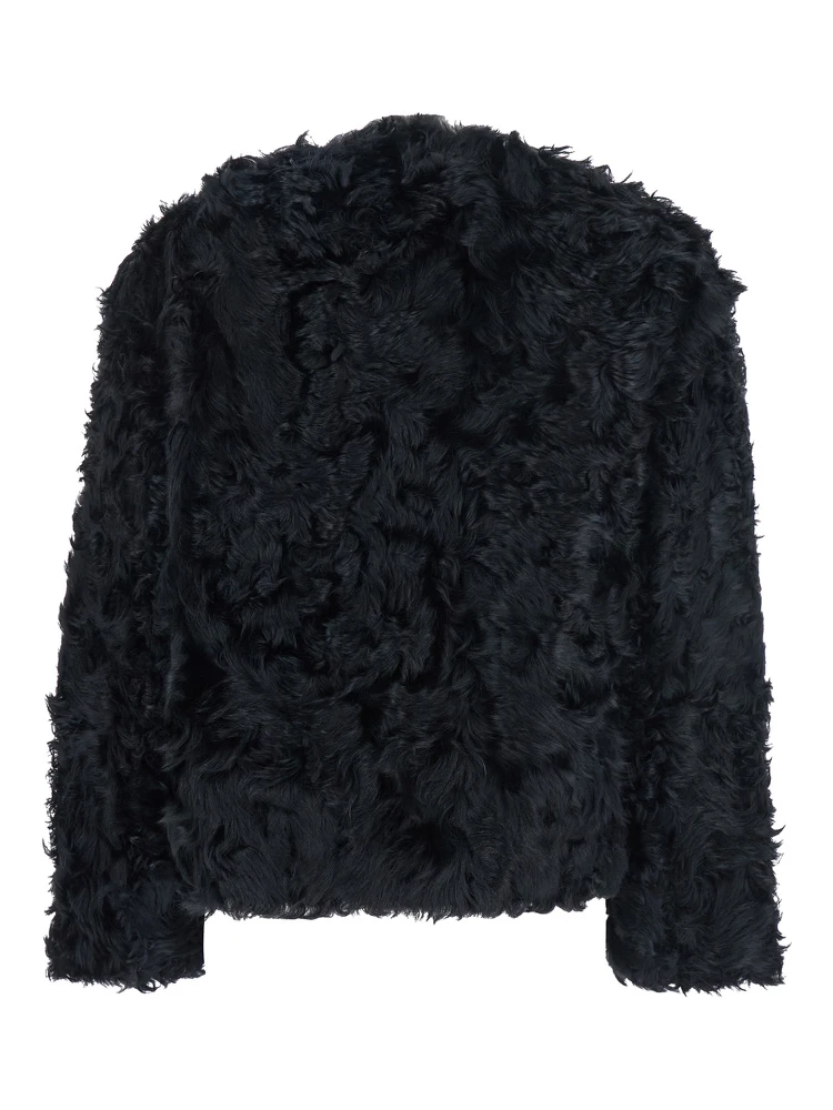 Black Collarless Fur Jacket with Front Toggle Closure in Fur Woman alternative