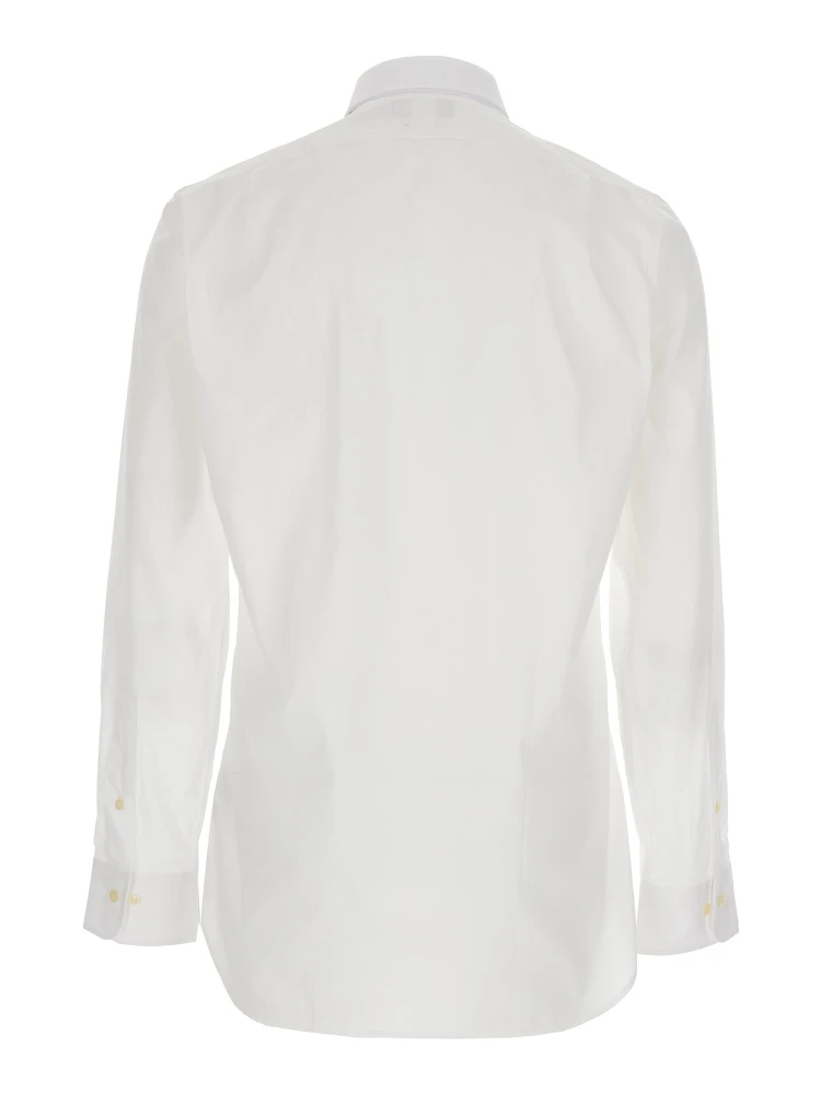 Slim Fit White Shirt with Pointed Collar and Embroidery on the Front in Cotton Man alternative
