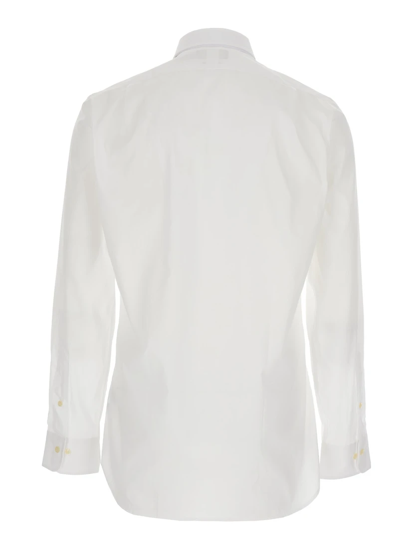 Slim Fit White Shirt with Pointed Collar and Embroidery on the Front in Cotton Man