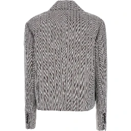 Grey Jacket with Notched Revers and All-Over Striped Motif in Linen Blend Woman