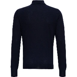 Blue Long Sleeveed Polo Shirt in Wool and Silk
