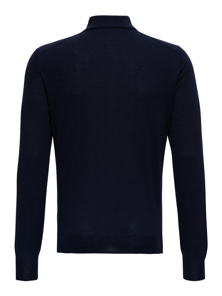 Blue Long Sleeveed Polo Shirt in Wool and Silk alternative