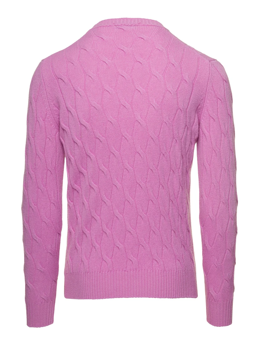 Pink Cable Knit Sweater in Wool and Cashmere Man Gaudenzi
