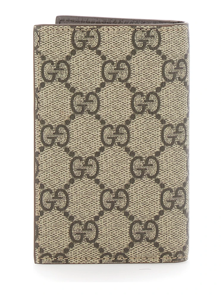 Beige Card Holder with All-Over GG Motif and Logo on the Front in Fabric Man alternative