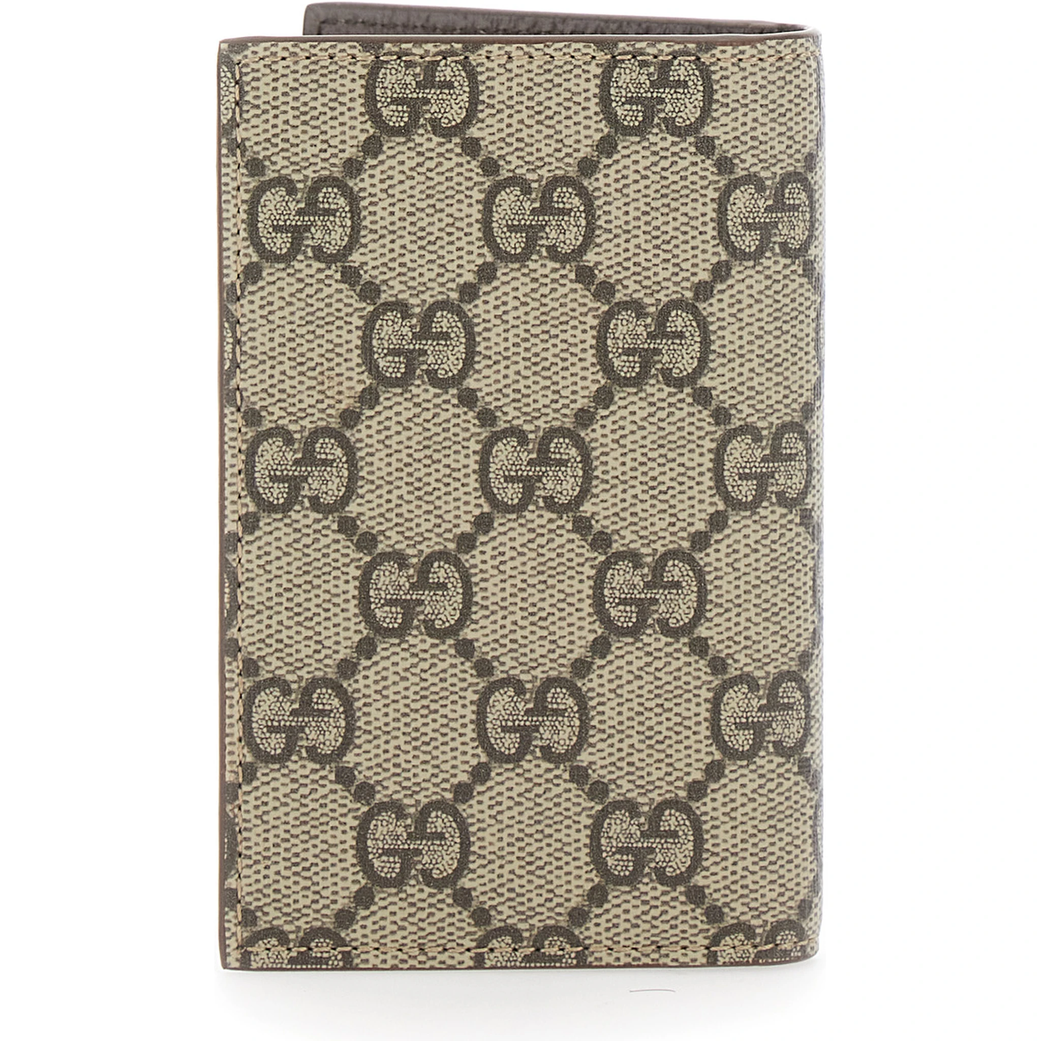 Beige Card Holder with All-Over GG Motif and Logo on the Front in Fabric Man