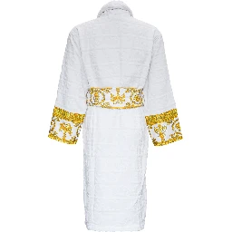 White Bathrobe with Baroque Pattern in Terry Cotton