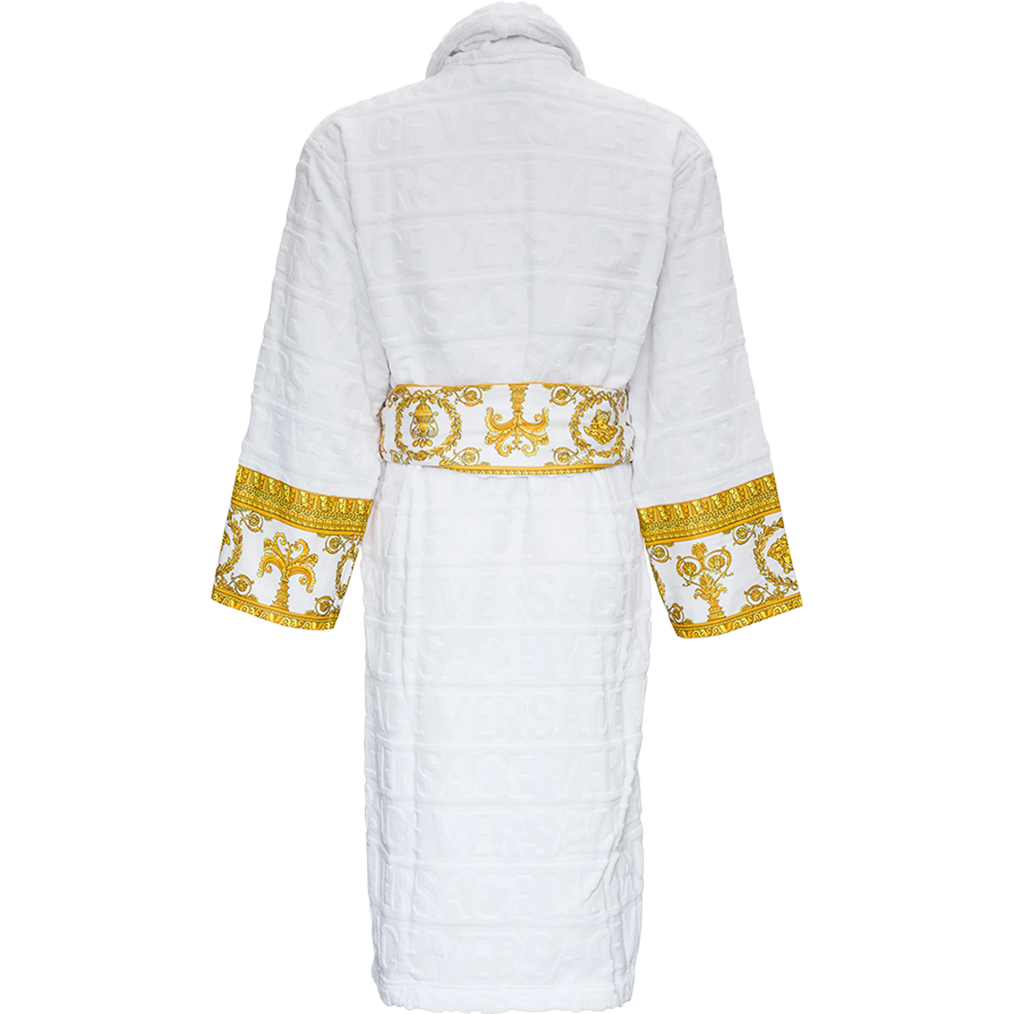 White Bathrobe with Baroque Pattern in Terry Cotton