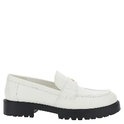 White Loafer with Logo Plate in Nappa Leather Woman