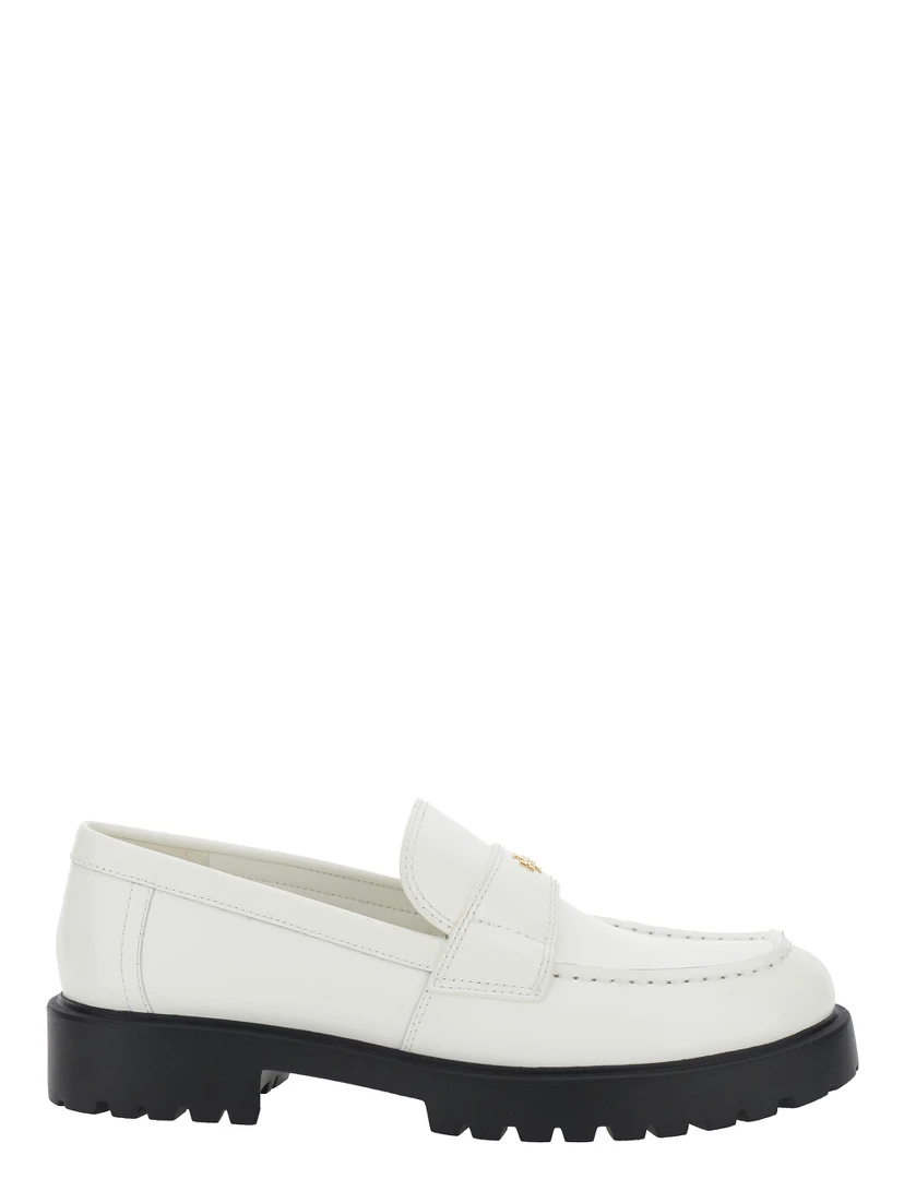 White Loafer with Logo Plate in Nappa Leather Woman