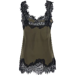 Megan Green Sleeveless Top with Lace Details in Silk Woman