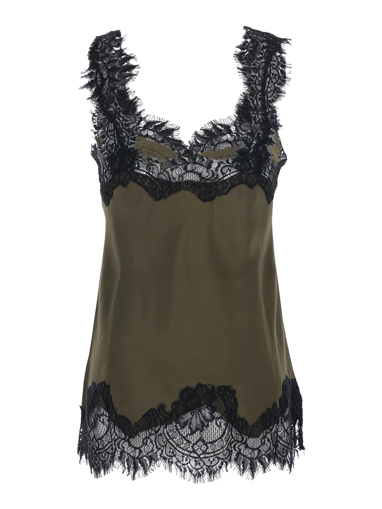 Megan Green Sleeveless Top with Lace Details in Silk Woman alternative