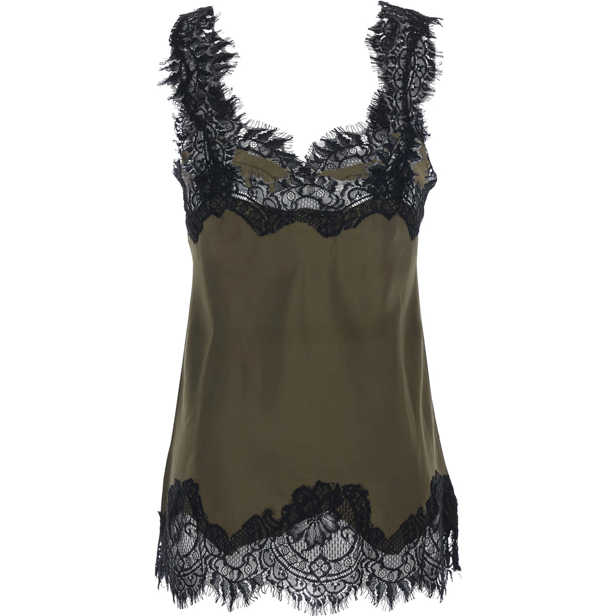 Megan Green Sleeveless Top with Lace Details in Silk Woman
